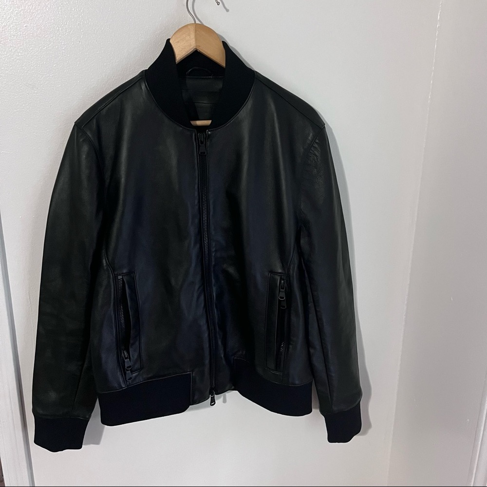 J Brand Black Leather Bomber Jacket